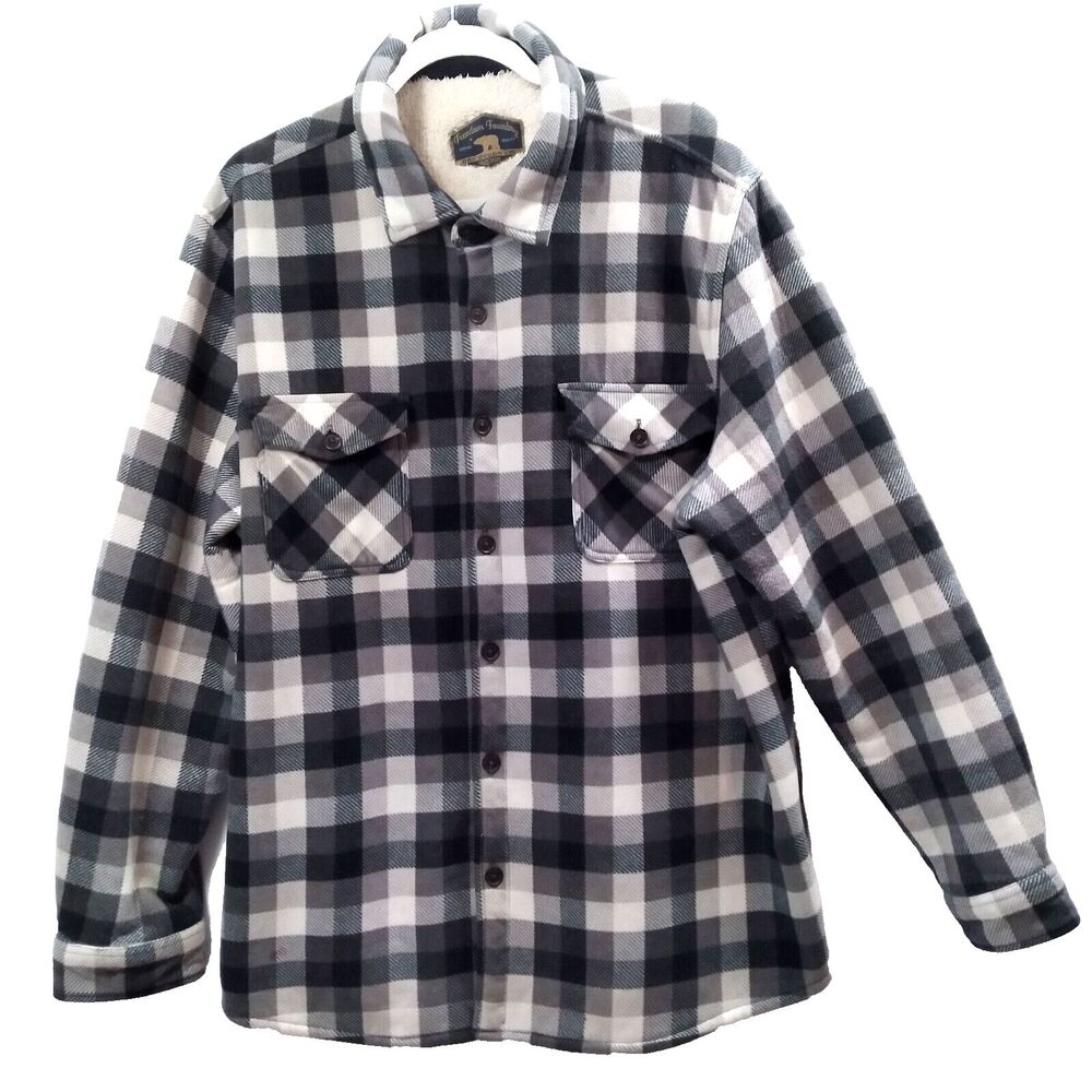 Freedom Foundry Mens Black Plaid Sherpa Fleece Lined Flannel Shirt Jacket XL
